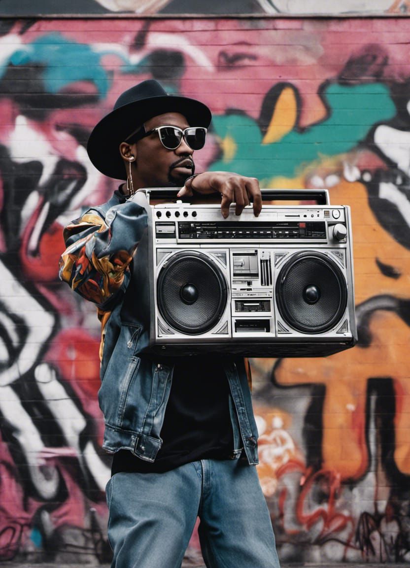 Man with Boombox in Graffiti Art Style