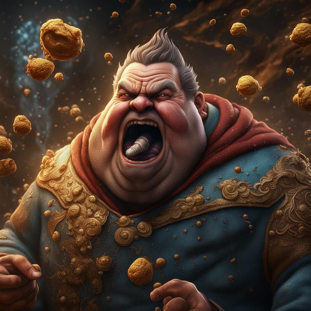 Detailed Painting of a Fat Man Sneezing