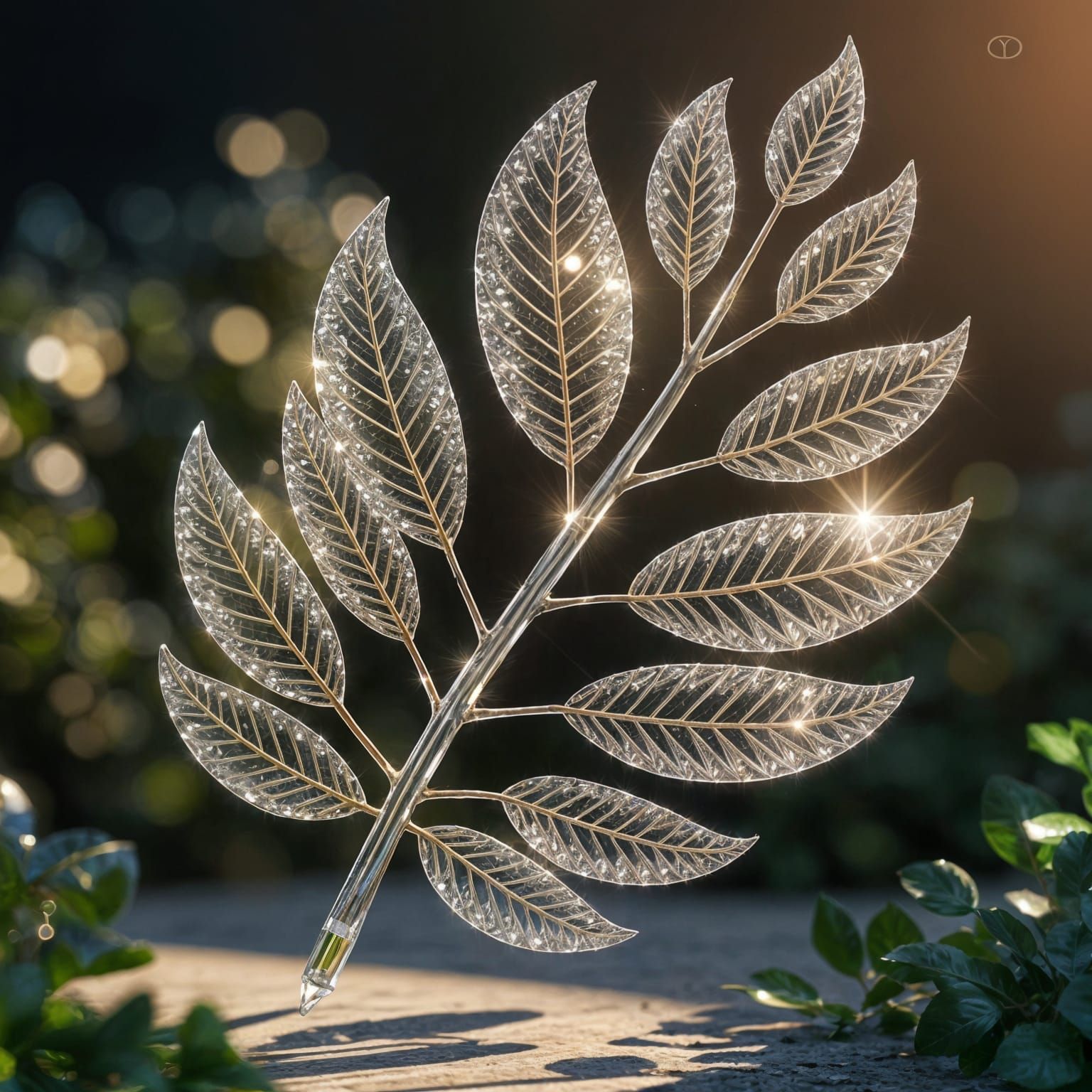 Shimmering Crystal Leaf in Sunlight