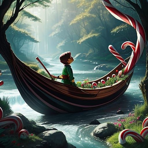 Child Enters Enchanted Chocolate River Landscape