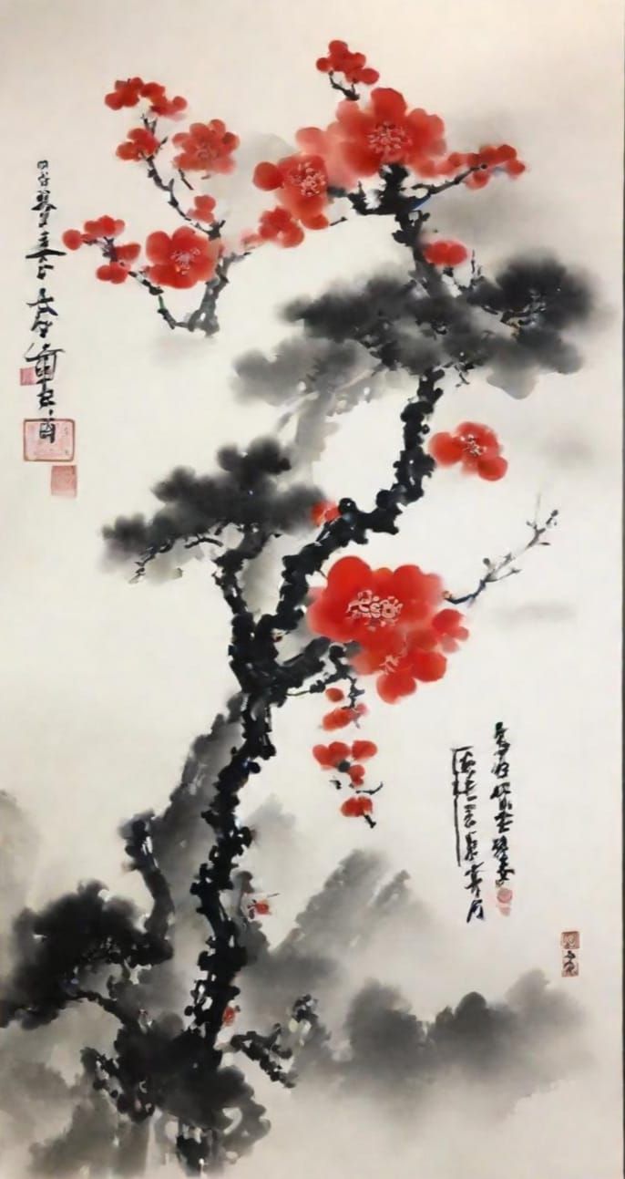 Elegant Chinese Ink Painting of Flowers