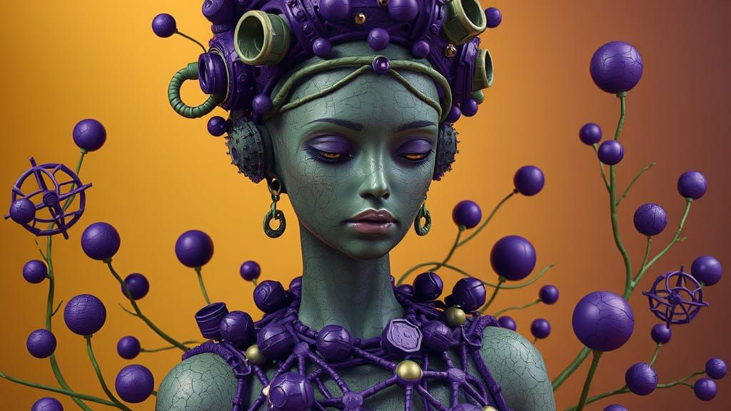 Surreal Digital Goddess in Vibrant Purple Hues