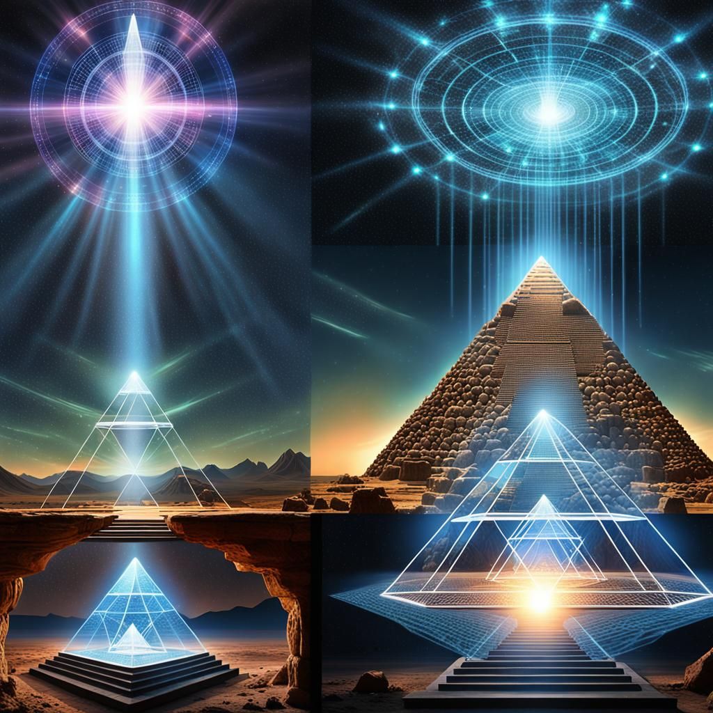 Holographic Pyramid Stargate in Sparkling Night Sky