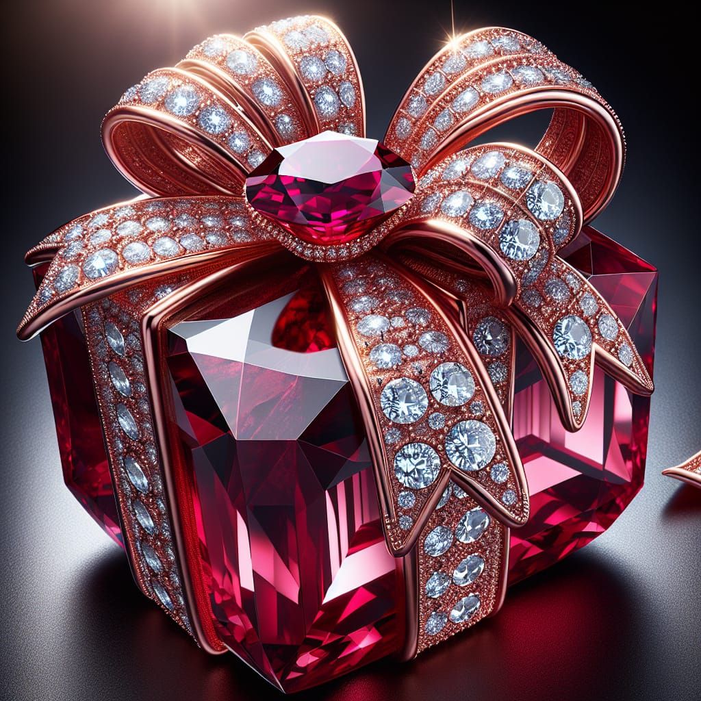 Ruby Gemstone Birthday Gift with Diamond Bow