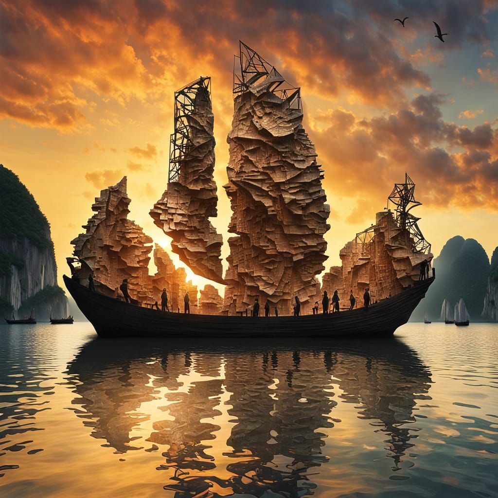 Surreal Ha Long Bay Landscape with Glowing Folklore Creature...