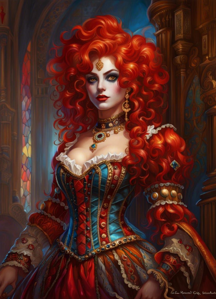 Intricate Harlequin Queen Portrait in Fantasy Art Style
