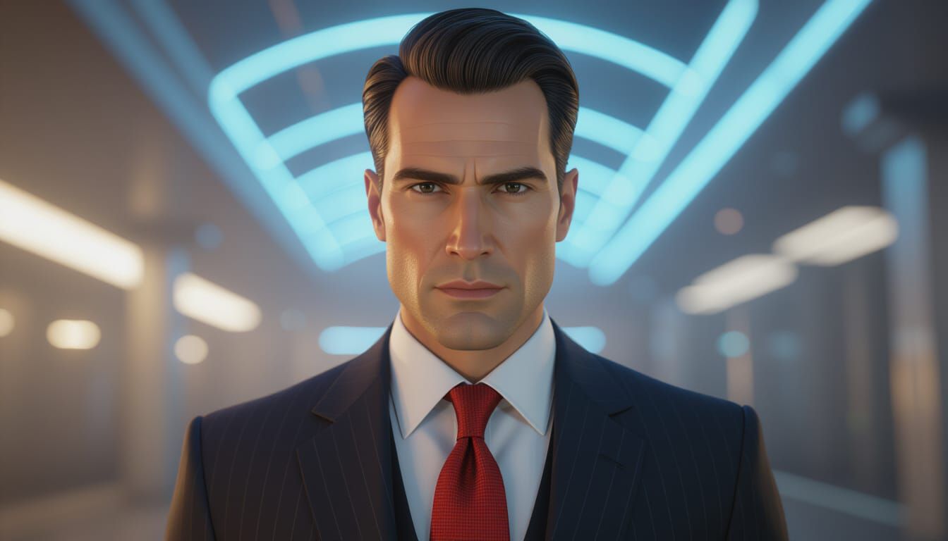 Sophisticated Man in Sharp Business Suit with Red Tie