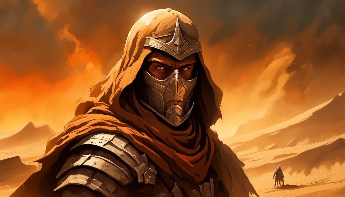 Sandstorm Fury: Nomad Warrior in Desert Wasteland