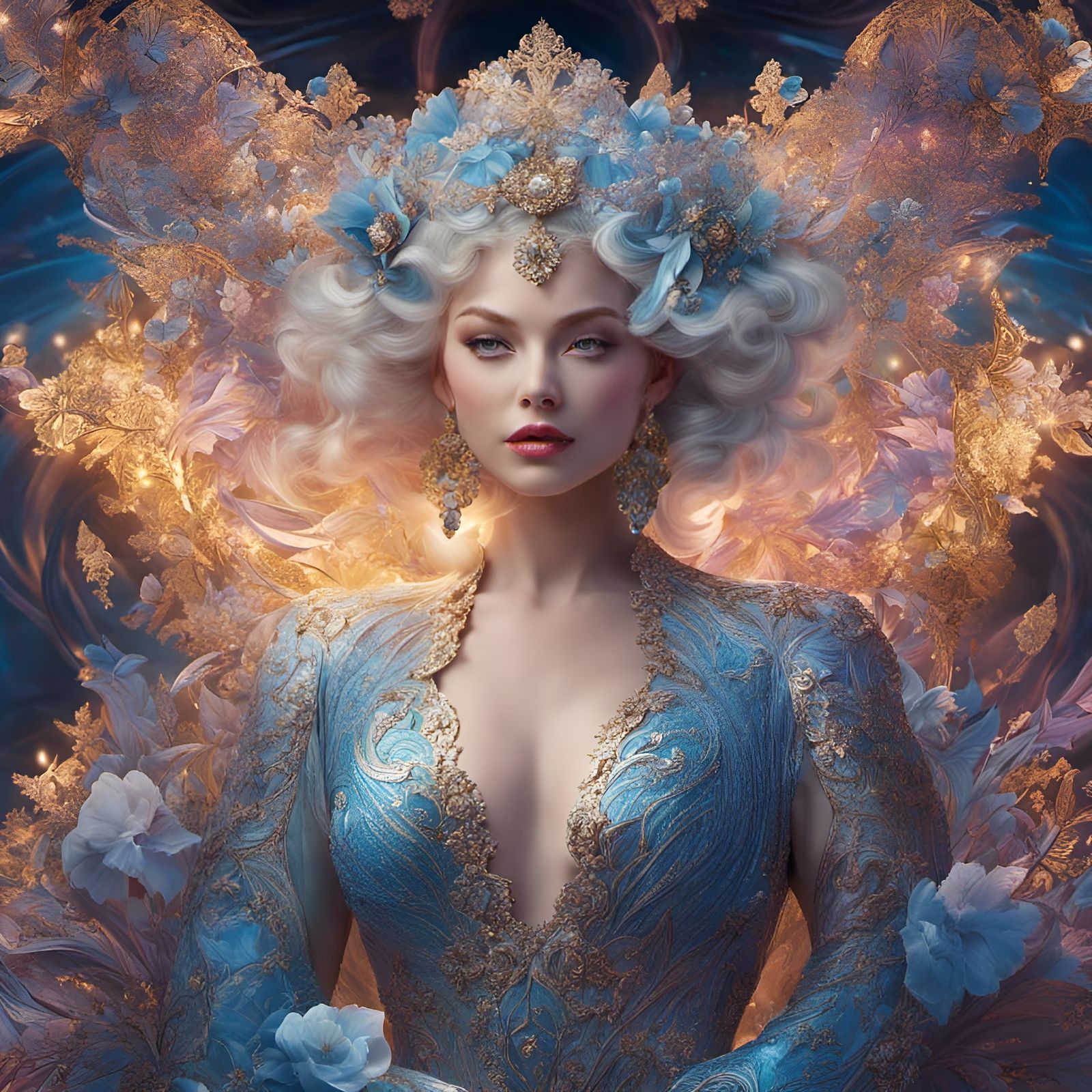 Gorgeous Girl in Holographic Astral Cosmic Illustration