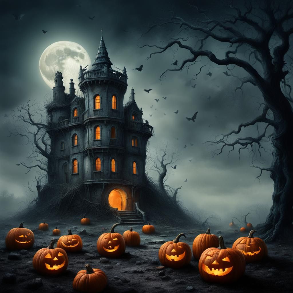 Hyperrealistic Coastal Castle with Witch and Autumnal Detail...