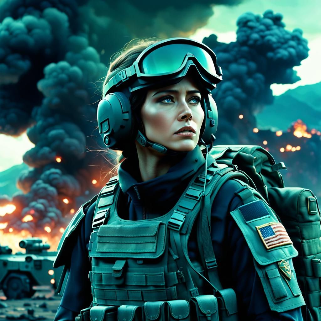 Dramatic Military Woman in Digital Matte Painting