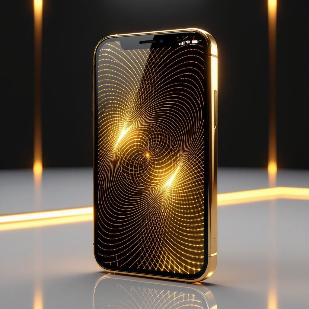 Futuristic Gold Mobile Phone with Glowing Accents