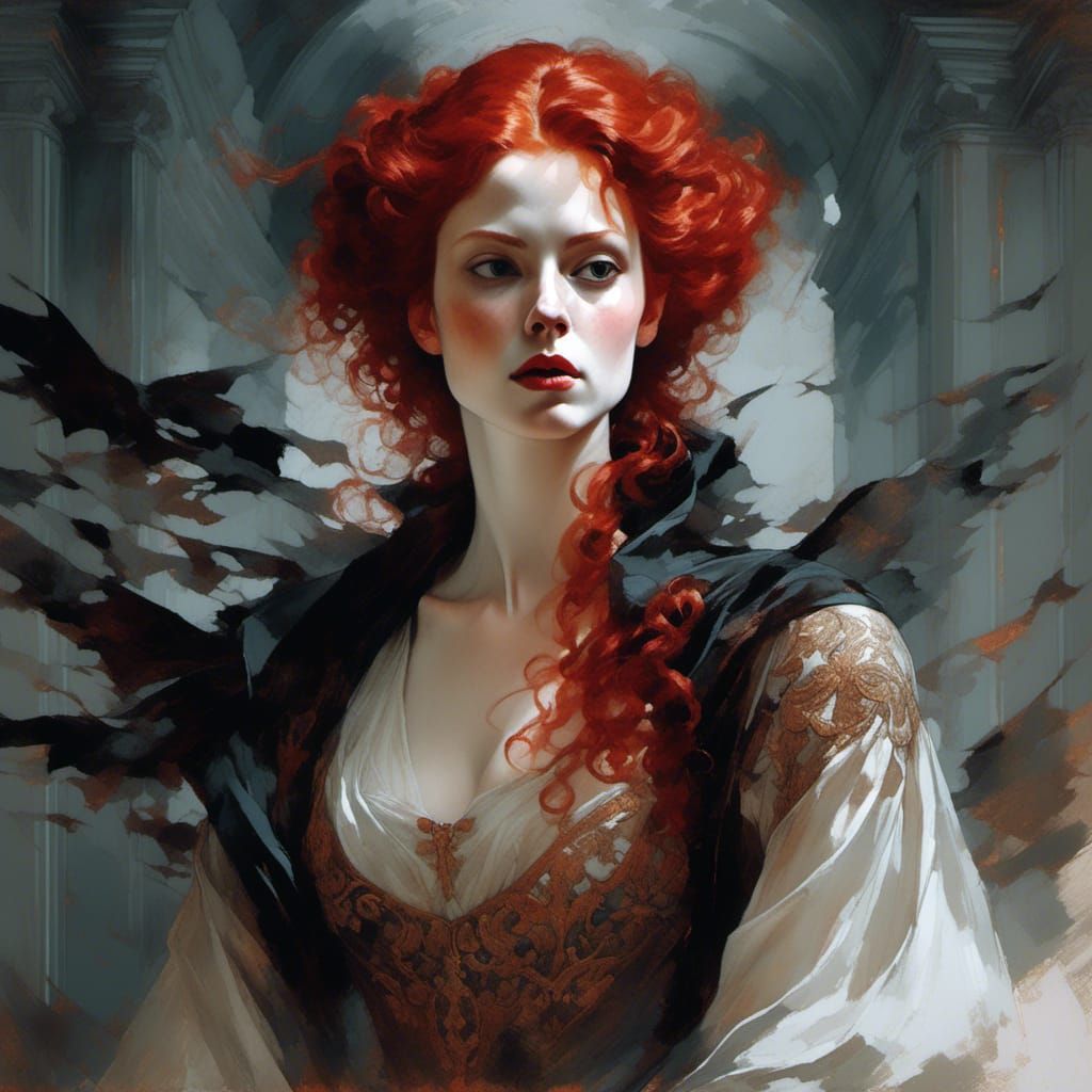 Vampiress with Red Hair in Classical Painting Style