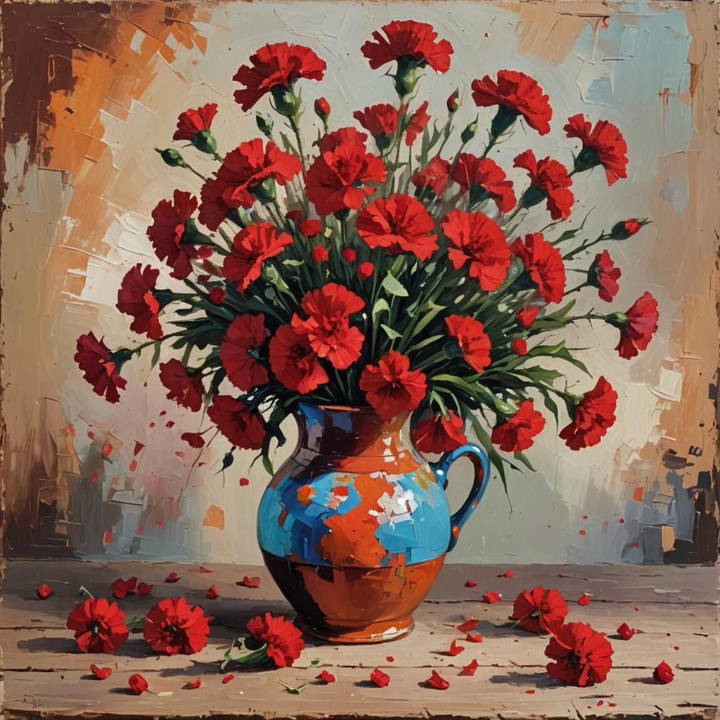 Vibrant Still Life with Carnations in Expressionist Style