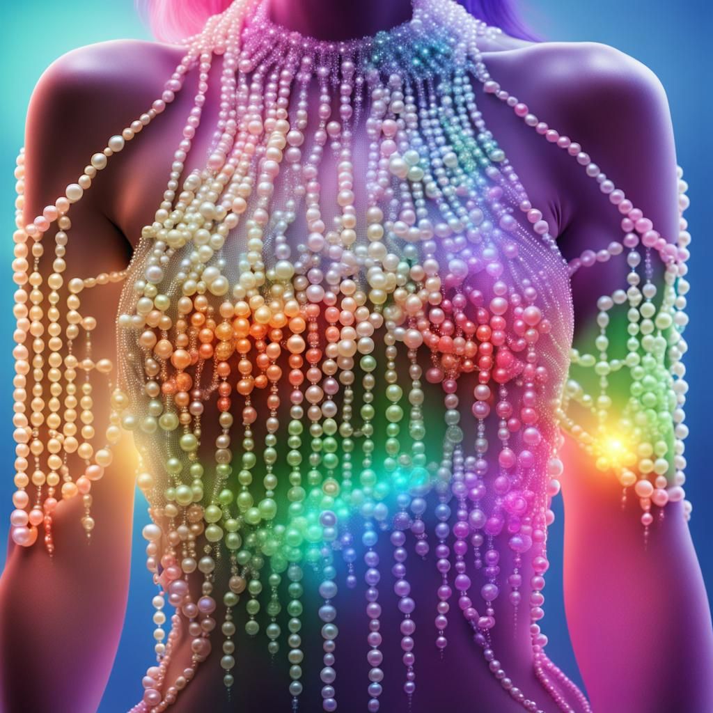 Radiant Pearl-Covered Figure in Rainbow Light