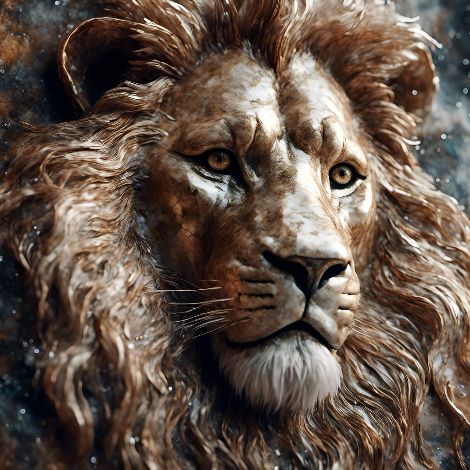 Lion Portrait with Topographical Fur Details