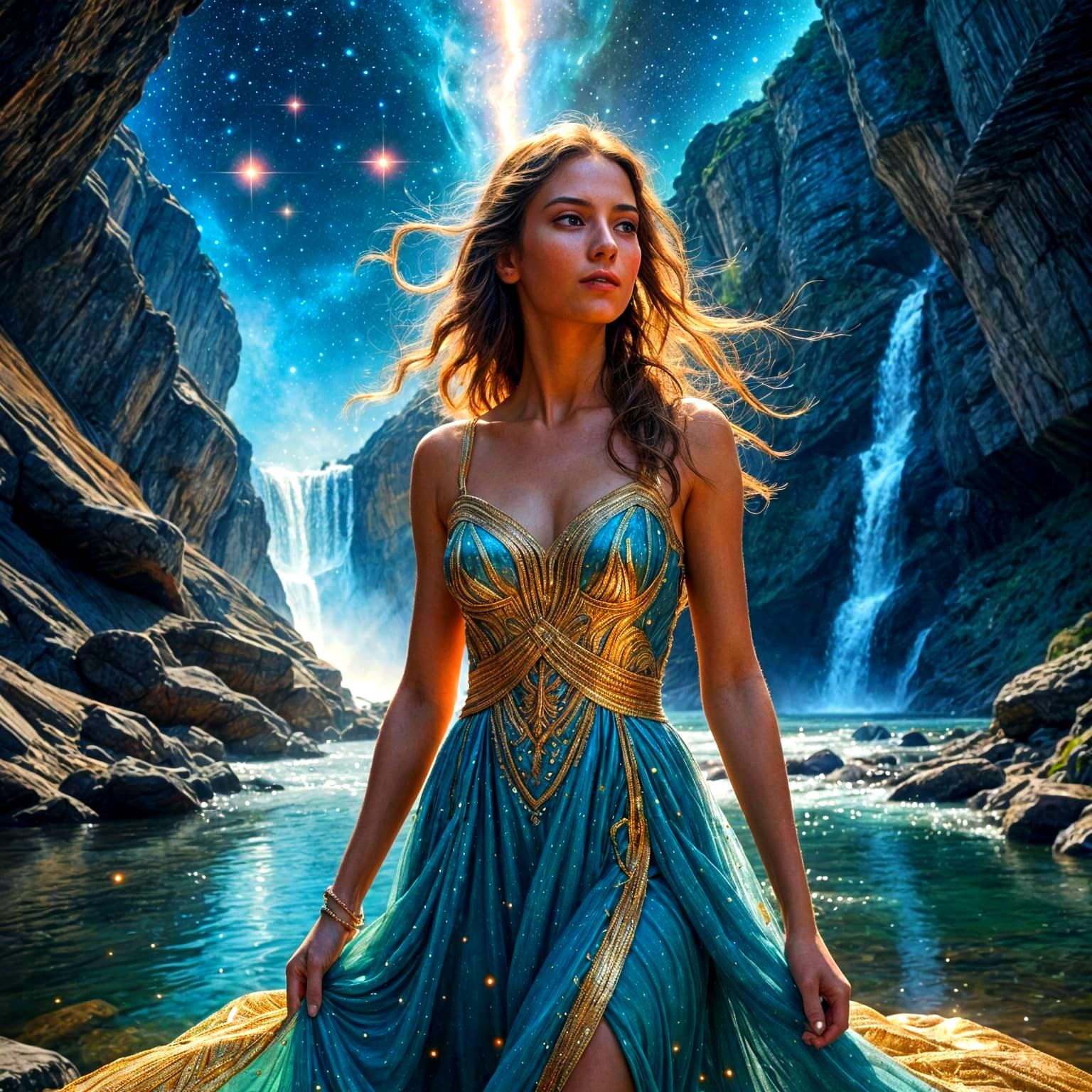 Celestial Goddess of Eternity in Glowing Cosmic Form