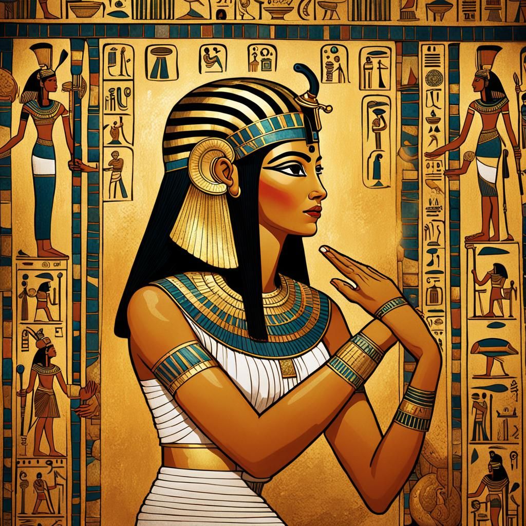 Cleopatra as Egyptian Goddess in Tomb Painting Style