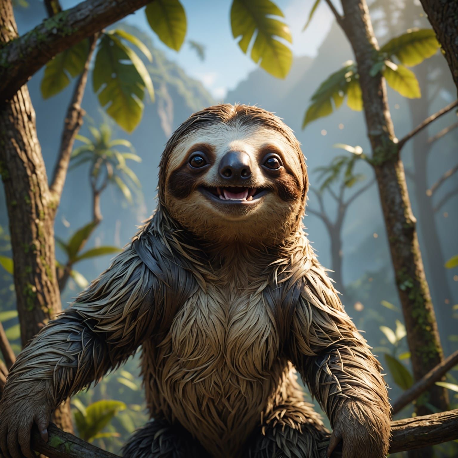 Happy Sloth in 3D Cinematic Style