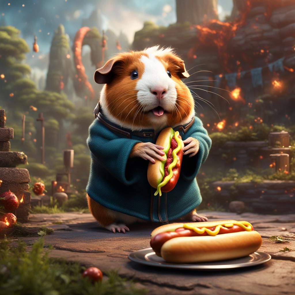 Guinea Pig's Hot Dog Feast: Detailed Matte Painting