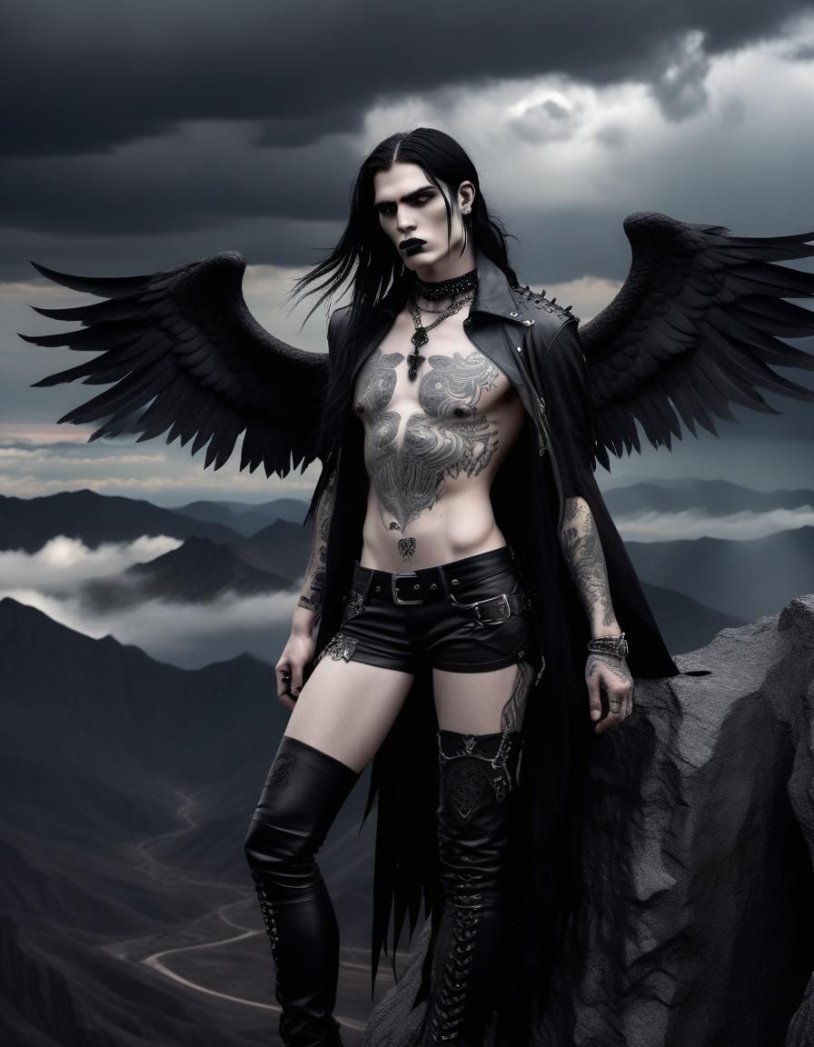 Goth Angel on Mountain Top