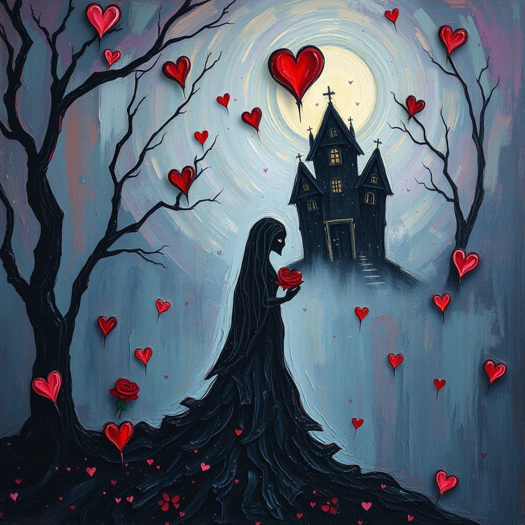 Haunted Valentine's Day Card in Neo-Impressionist Style