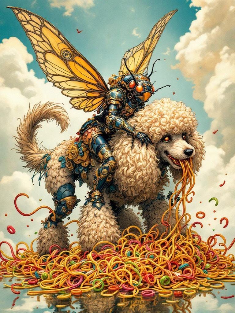 Steampunk Tweedle Beetles Battle on Noodle-Eating Poodle