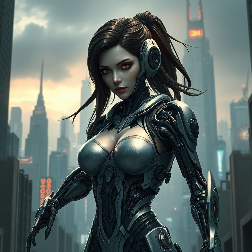 Alita the Cyborg Warrior in Dystopian Metropolis