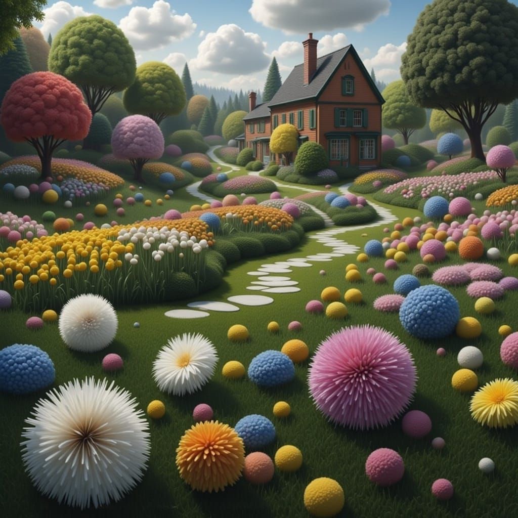 Colorful Dandelion Garden in Whimsical 3D Rendering