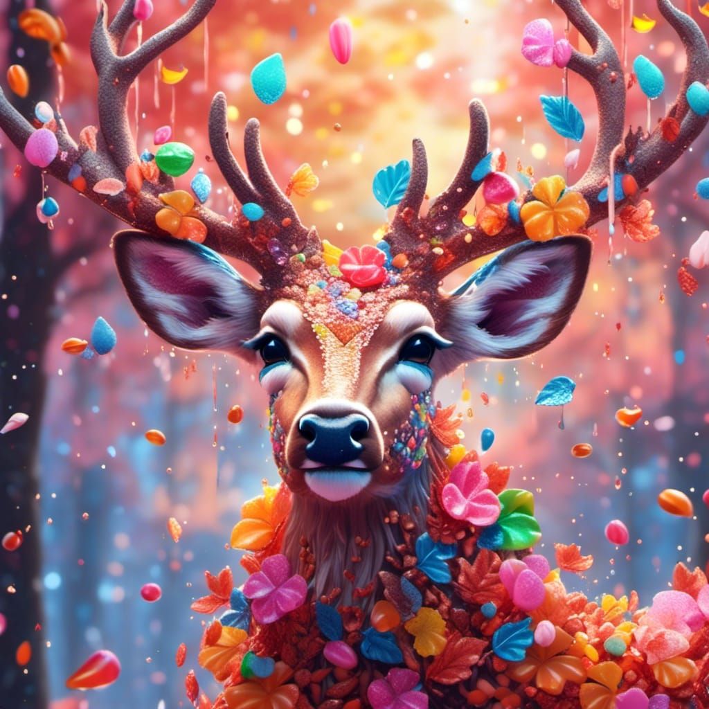 Singing Deer in Magical Forest: Candy Art Style