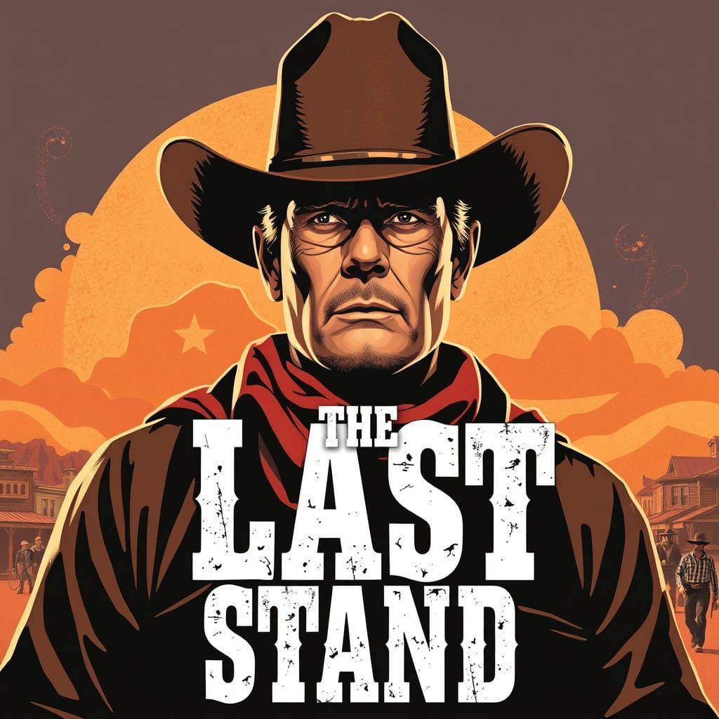 Western Movie Poster: Stoic Sheriff in Frontier Town