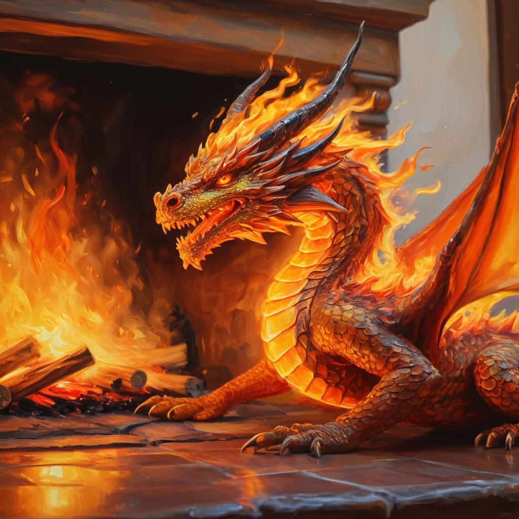 Fire Dragon in Oil Painting Style