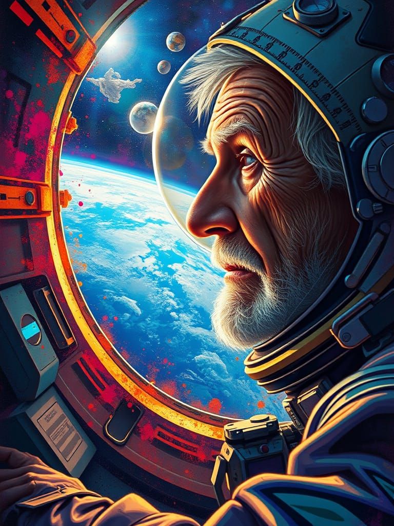 Old Astronaut Contemplates Earth From Space