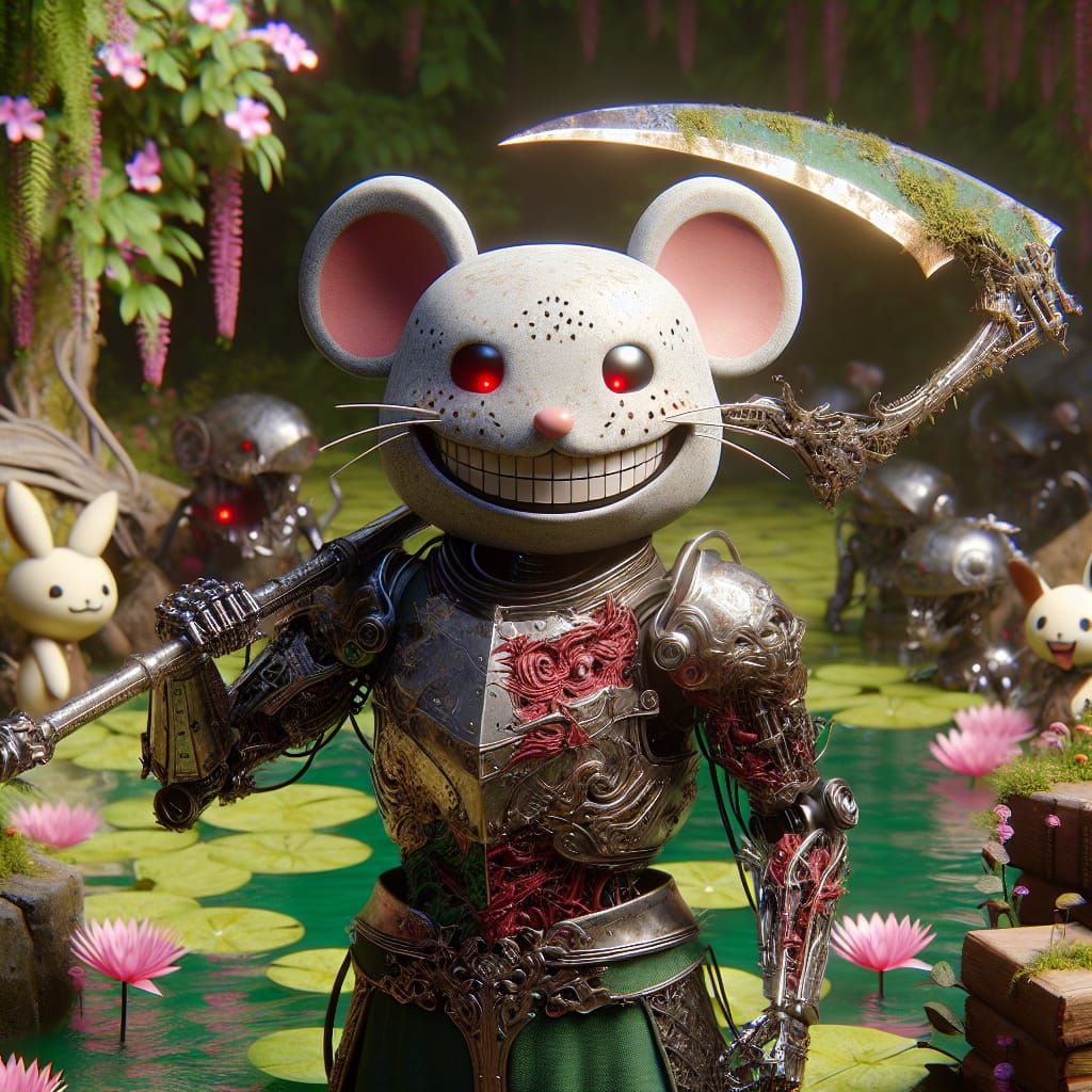 Mechanical Rat Warrior with Scythe in Anime Style