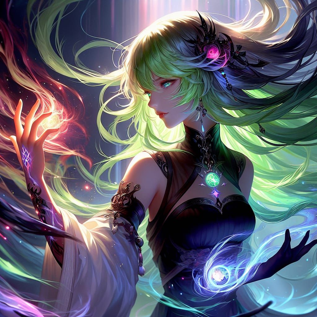 Lime Green Haired Elementalist Activating Light Tattoo