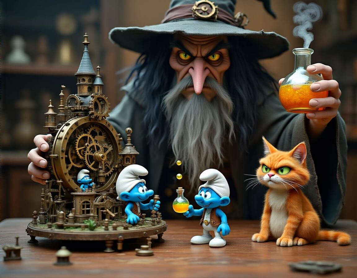 Steampunk Smurf City Under Wizard's Shadow