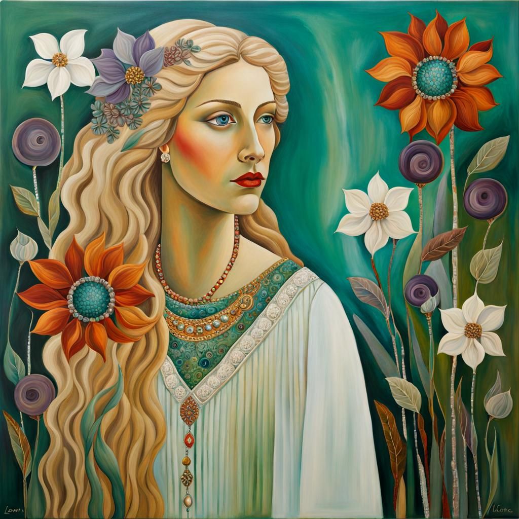 Botanical Bride with Flowers in Mixed Media Style