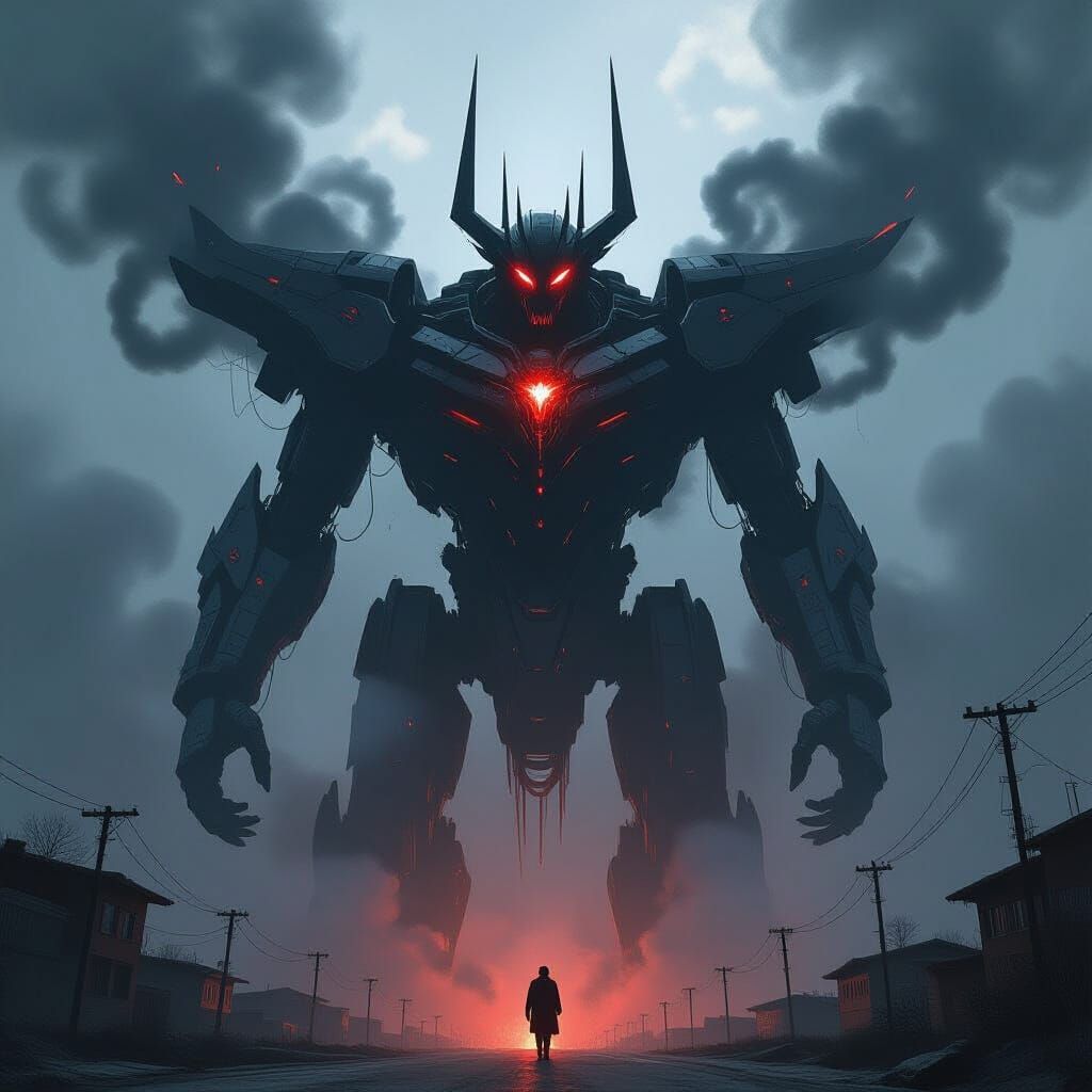 Industrial Metal Colossus in Giger Style