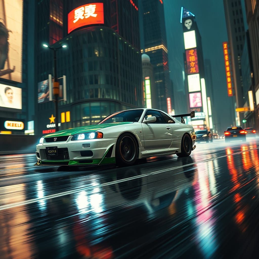 Nissan Skyline GT-R in Dystopian Cityscape