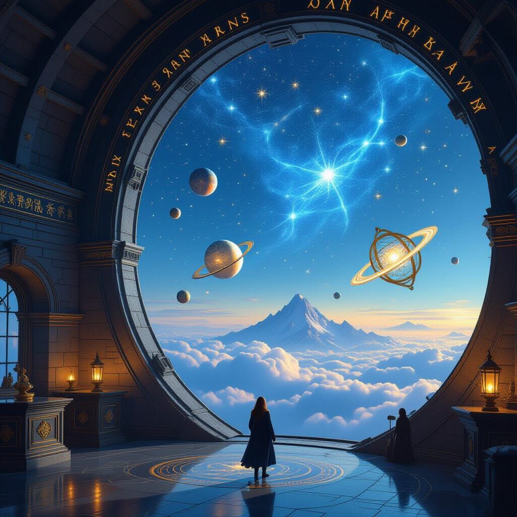 Mystical Mountain Observatory Amidst Cosmic Clouds