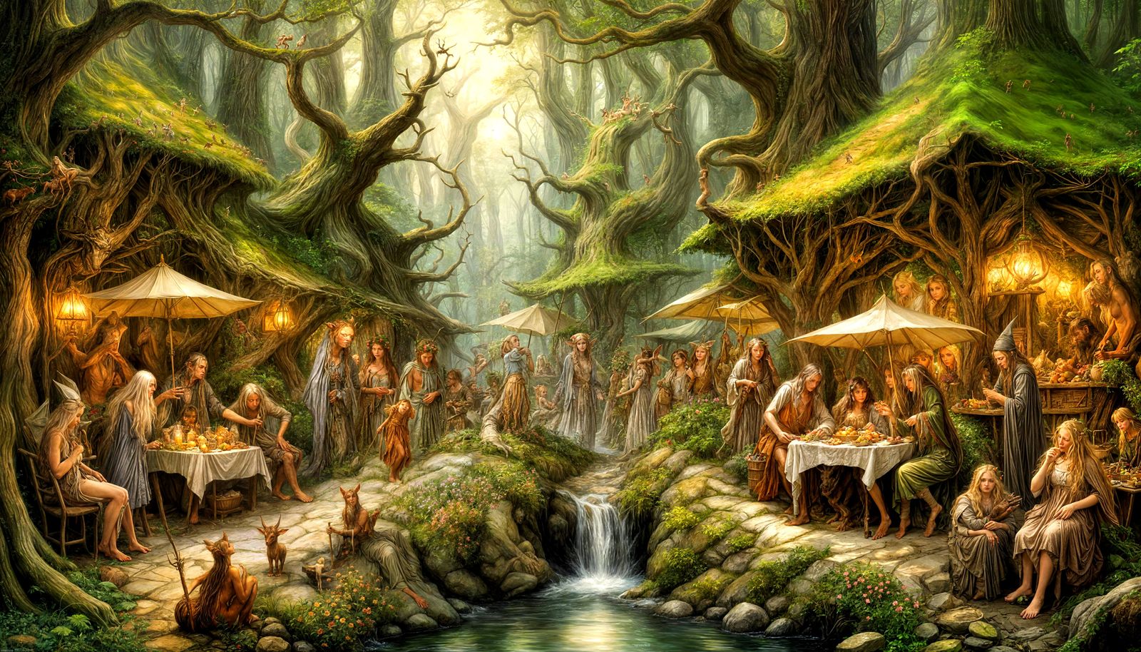 Whimsical Forest Marketplace in Mythical Creatures Style