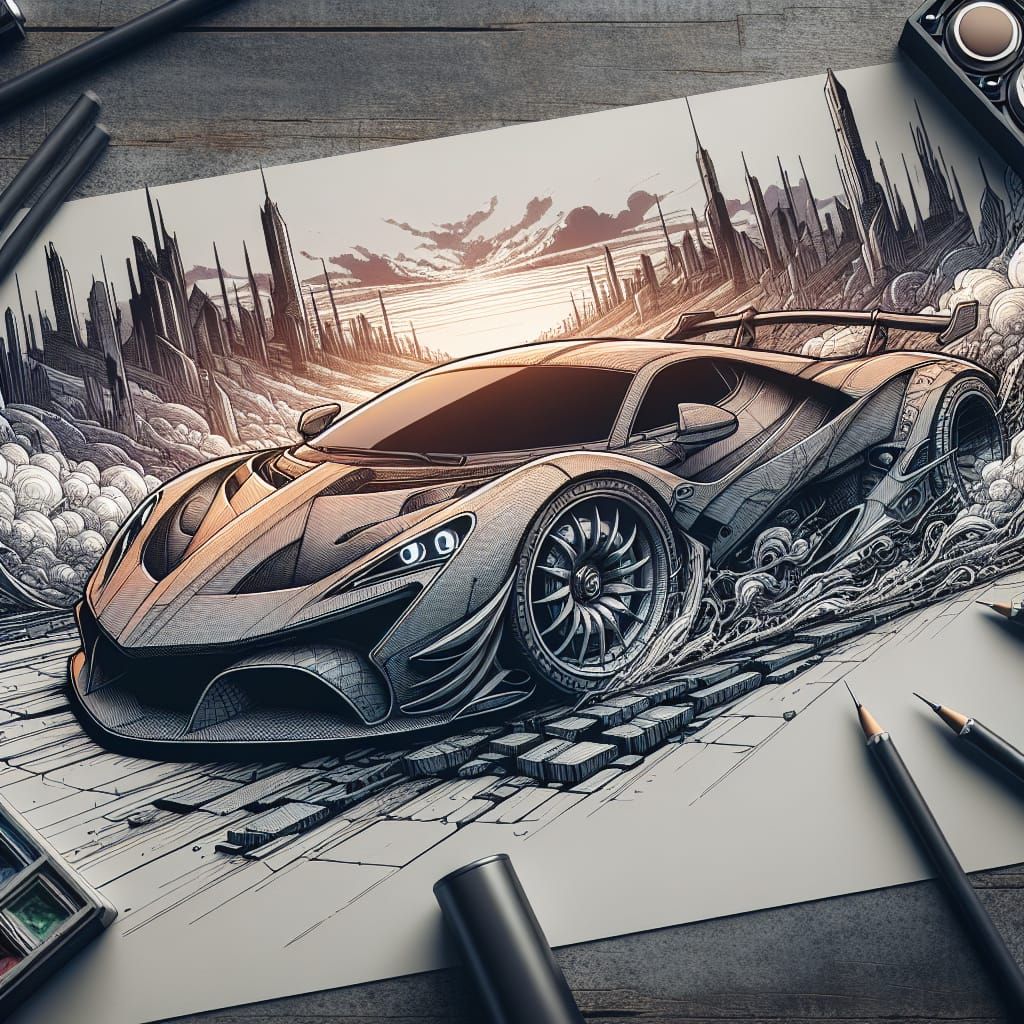 Fantasy Car Concept Art in Matte Finish