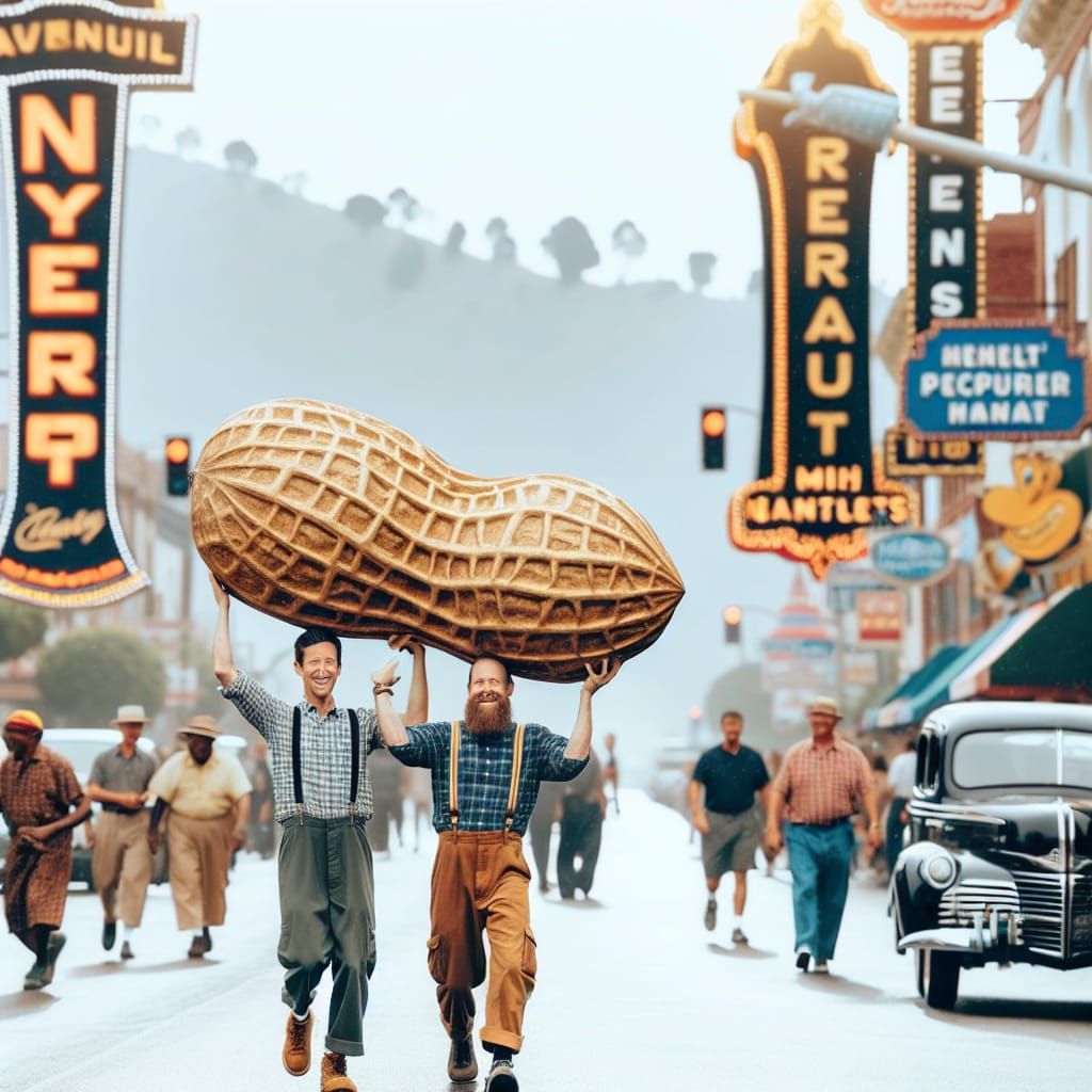 Men Carry Giant Peanut Down City Street