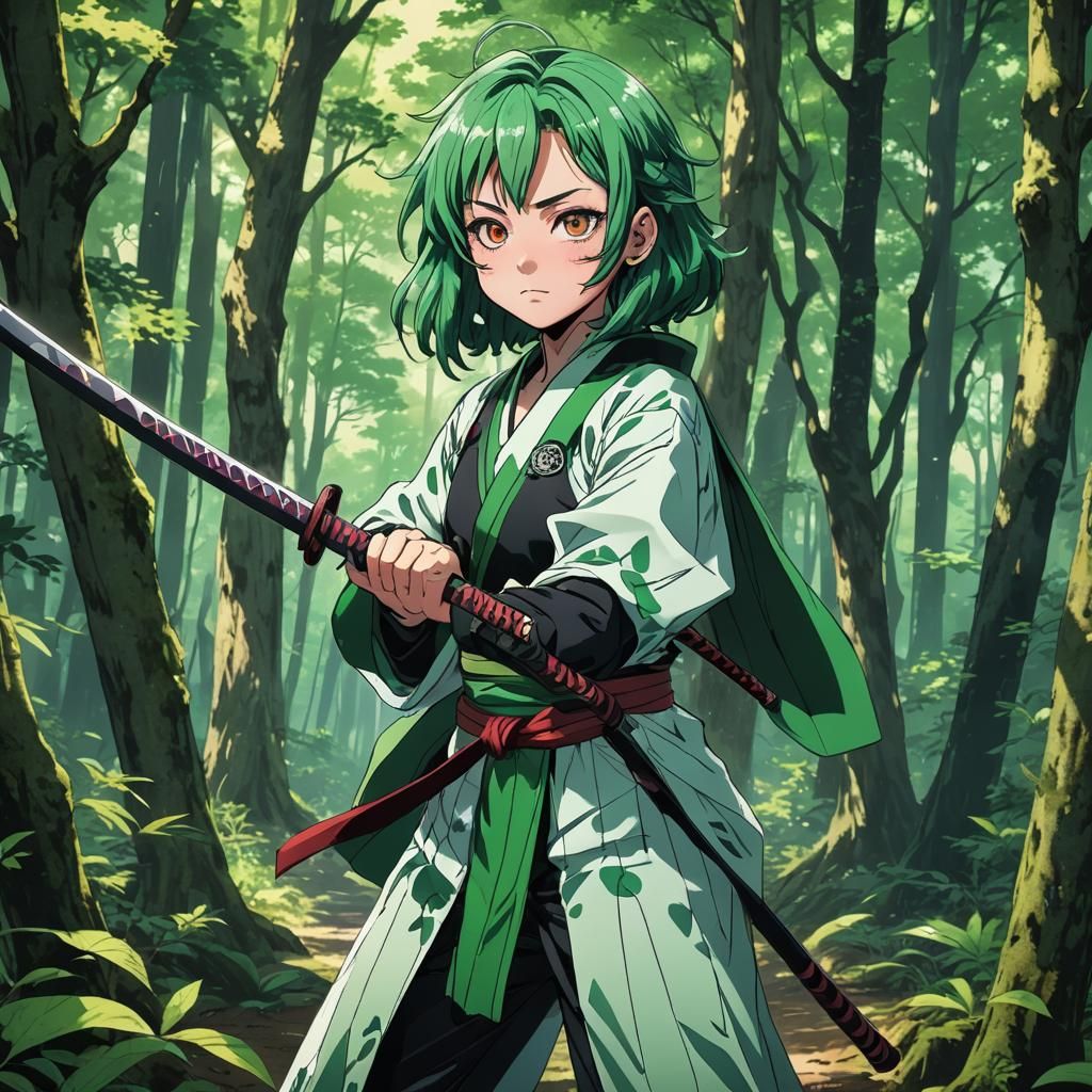 Demon Slayer Girl in Forest: Kimetsu no Yaiba Anime Style
