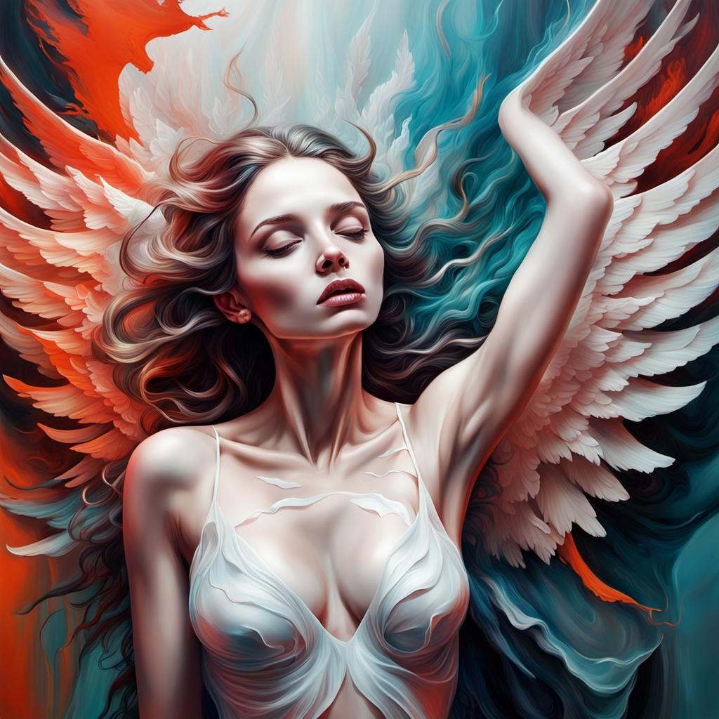 Elegant Fallen Angel Woman in Digital Art