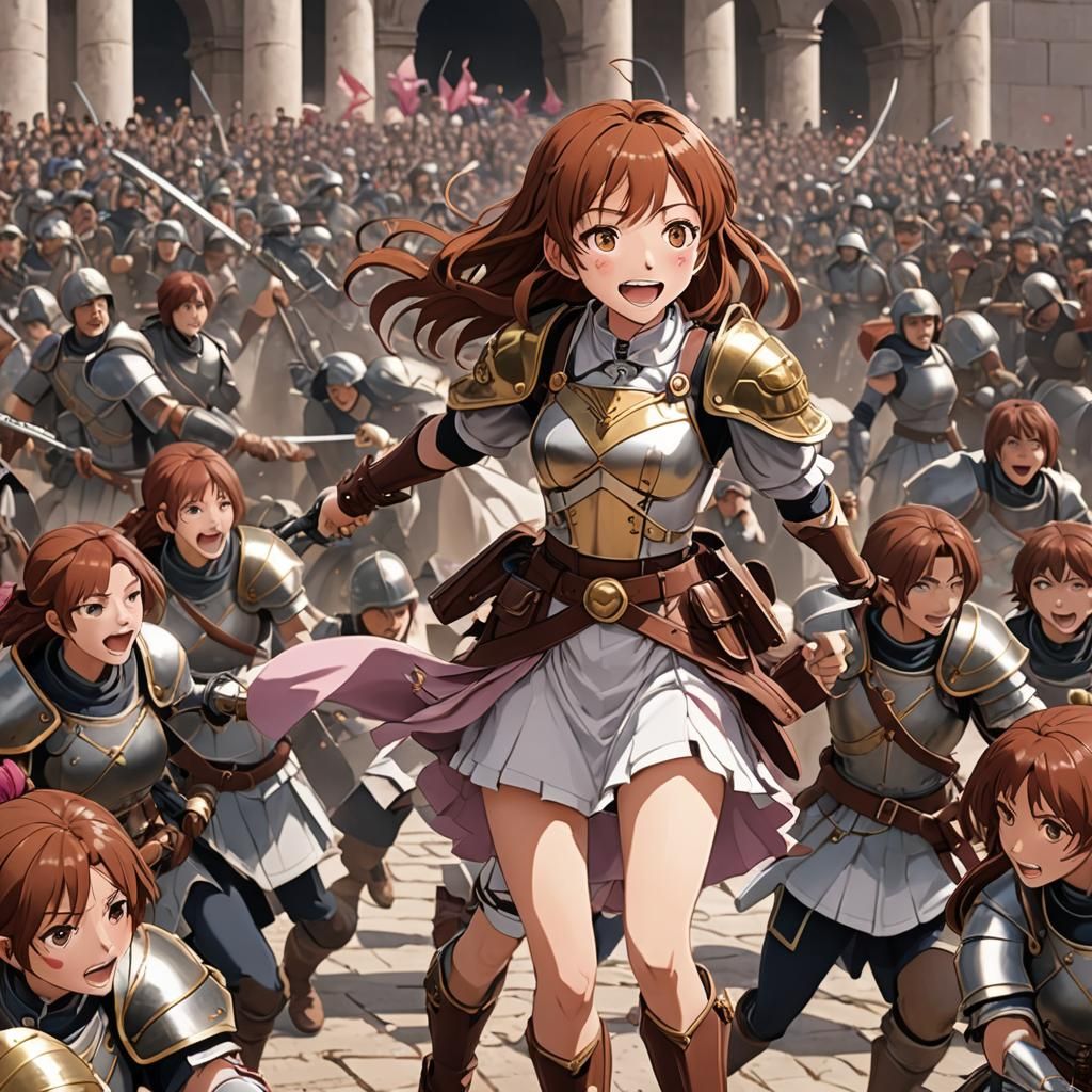 Blind Anime Girl Battles Roman Troops in Coliseum