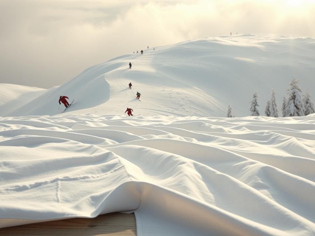Surreal Ski Slope Merging Into Bed Sheet