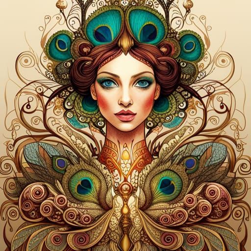 Steampunk Peacock Princess Digital Art