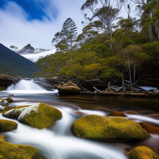 Tasmanian Snowy River Scene with Wallaby