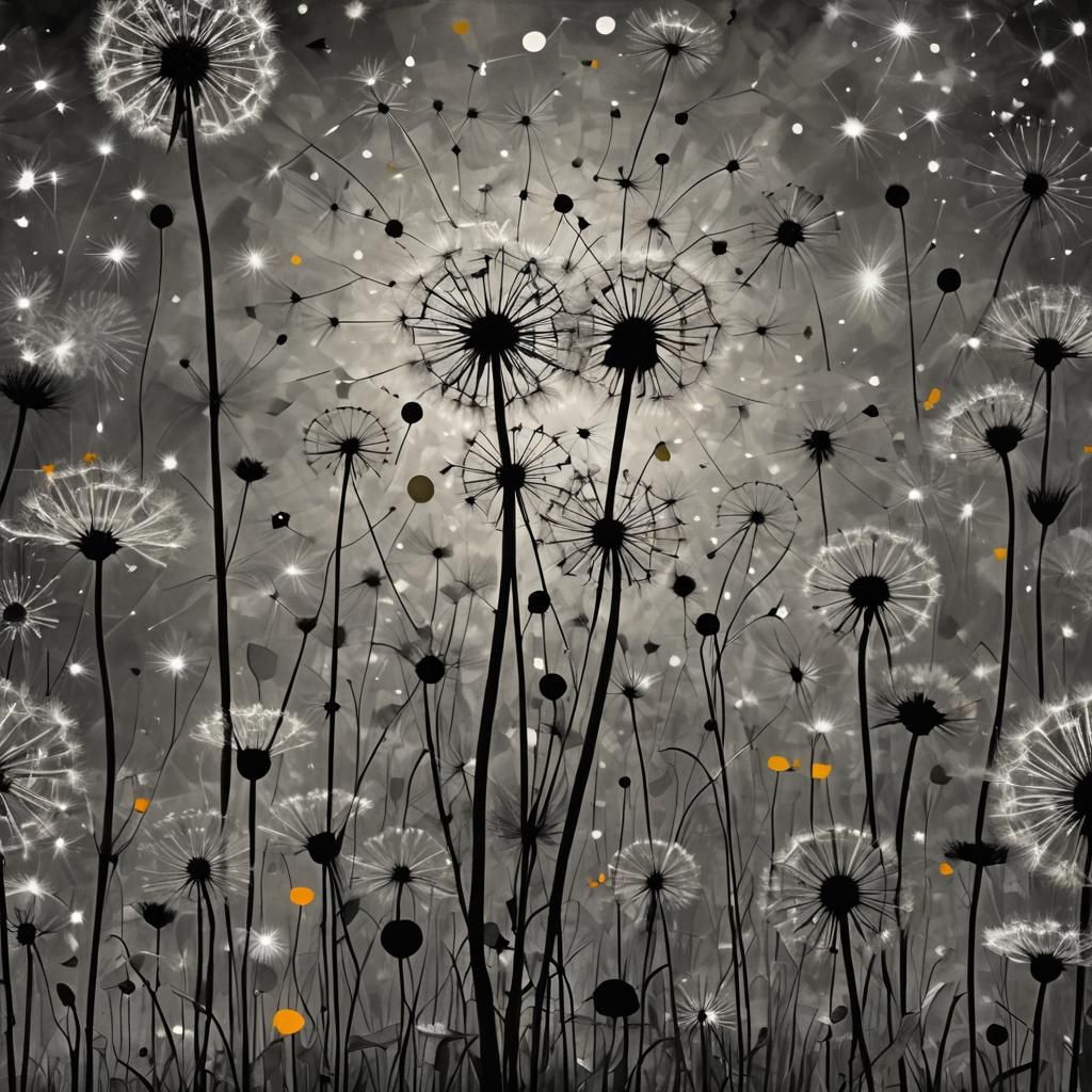 Dark Dandelion fairy    in a Million Dandelion dreamscape,  ...